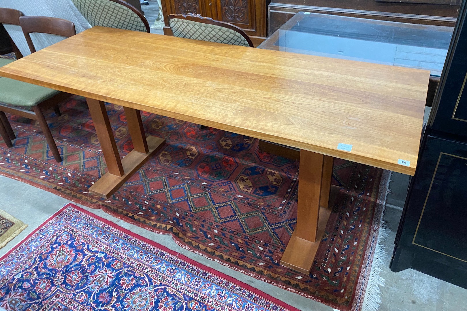 A bespoke rectangular cherrywood refectory table width 183cm, depth 66cm, height 74cm.